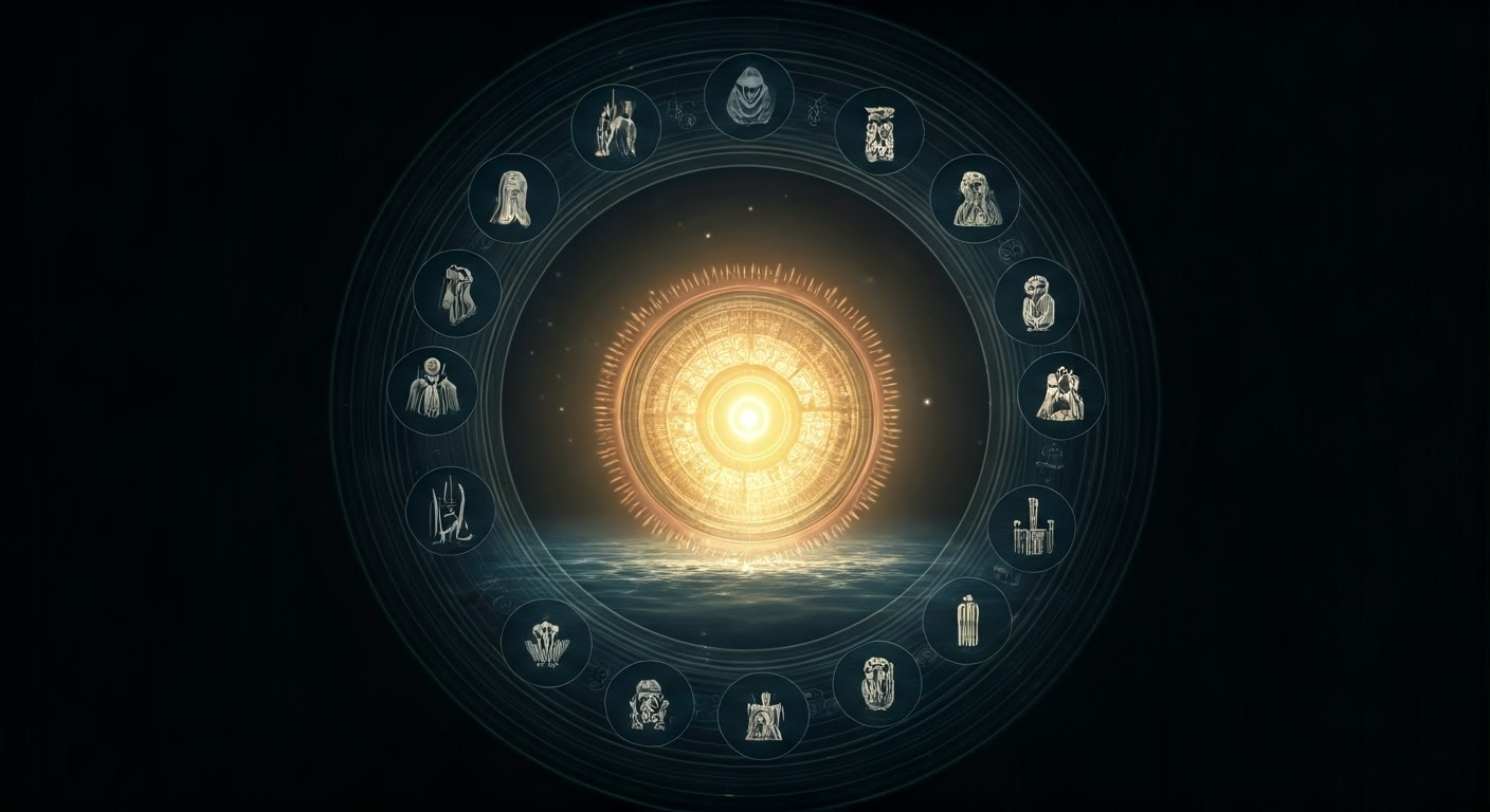 Religious symbols about adultery in a circle.