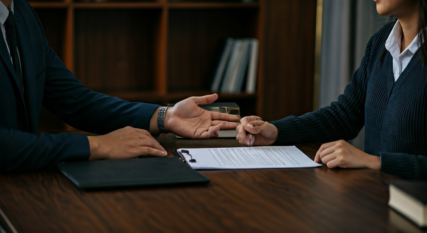 Family law attorney consulting client