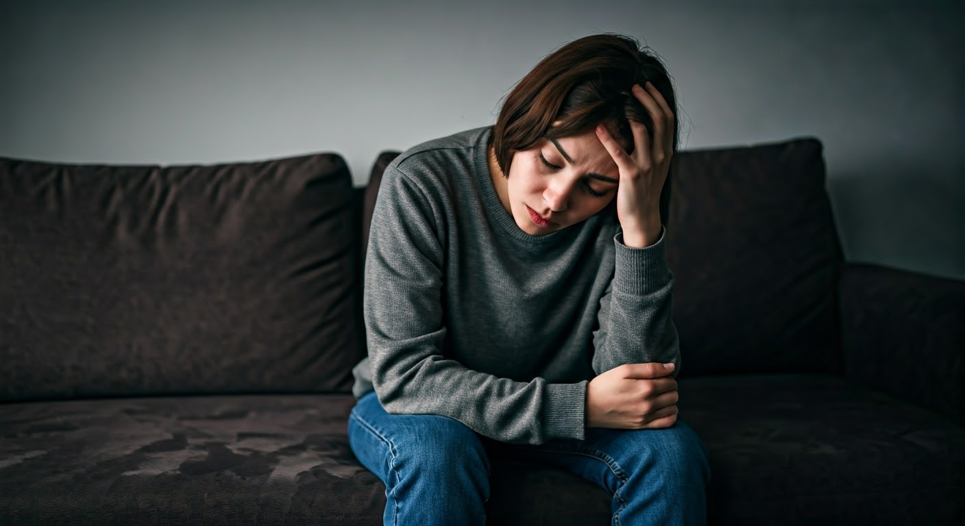 Person distressed on a couch
