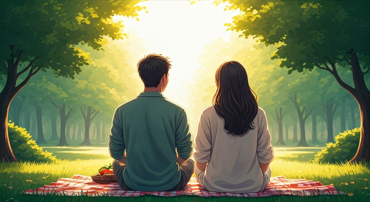 Couple enjoying a picnic in the park.