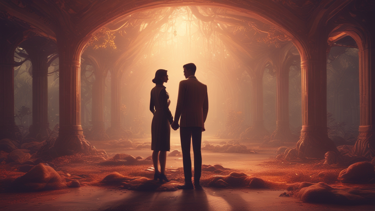 Two figures in a hidden setting