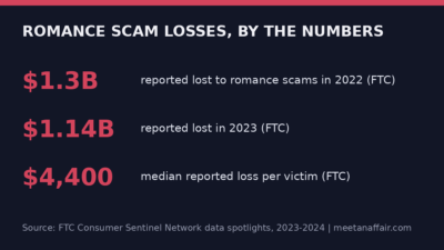 Romance scam losses by the numbers: FTC data 2022-2024 stat card